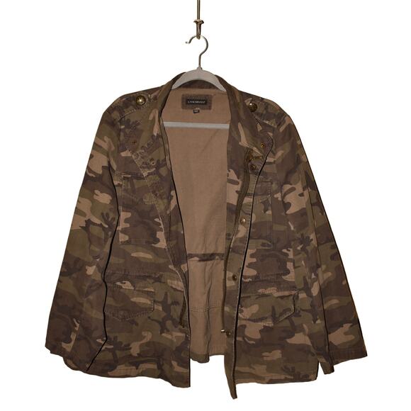 LANE BRYANT $89 Green Camo Zip Front Utility Jacket Snap Placket Size 16 - Picture 1 of 5